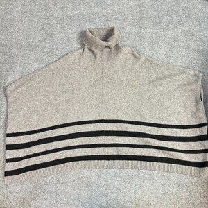 Tahari Sweater 1X Gray Striped Poncho Turtleneck Wool Yak
